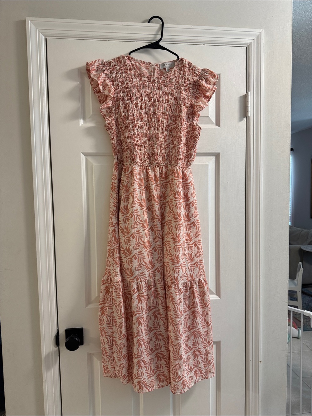Maternity Smocked Flutter Sleeve Midi Dress -pink Leaf Print